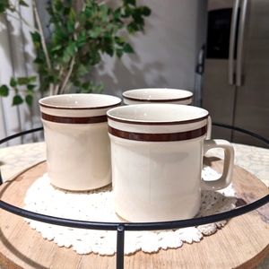 3 vintage orbit stoneware mugs